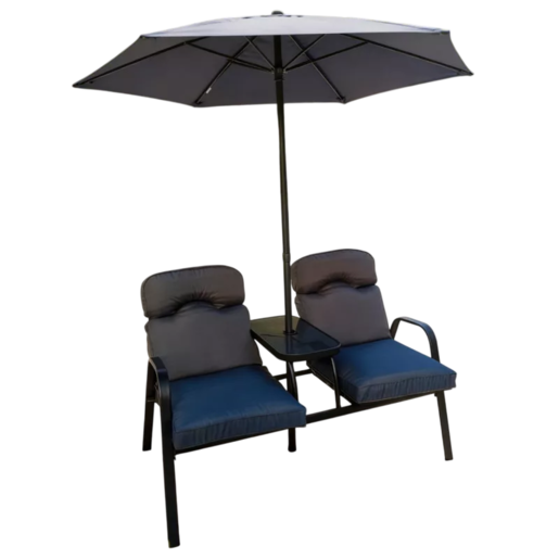 VERANO Двоен lounge сет со чадор 1.8 m и централен сточe/полица TX-K006