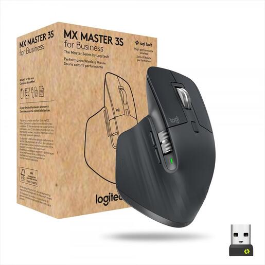 MOUSE WIRELESS USB LOGITECH MX Master 3S BUSINESS w/Bluetooth Multi-device, graphite, Logi Bolt, 910-006582