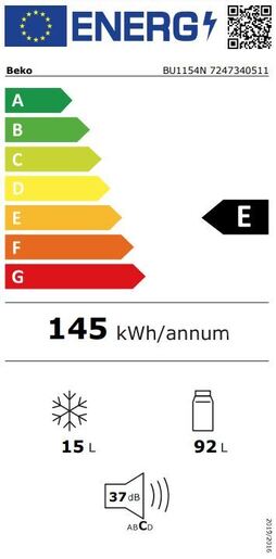 Beko BU1154N фрижидер за вградување, 107L, E, 82cm