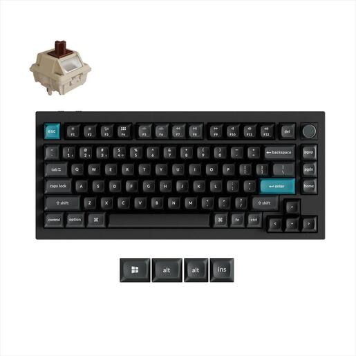 KEYBOARD WIRELESS MECHANICAL KEYCHRON Q1 ULTRA 8K ALUMINIUM HS RGB LED 75% Silk POM BROWN switch,Multi-Device (Wired,2.4Ghz,BT), BLACK, Q1U-M3