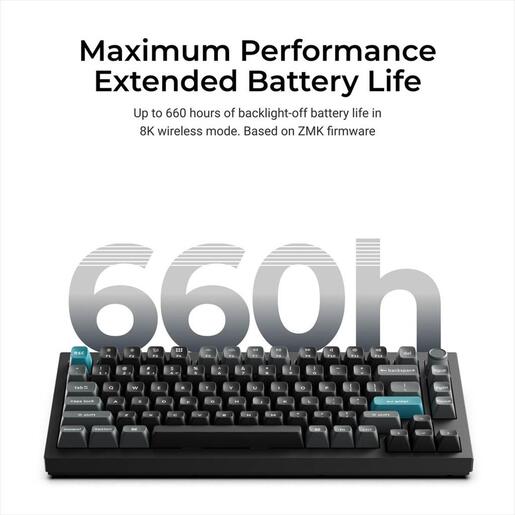 KEYBOARD WIRELESS MECHANICAL KEYCHRON Q1 ULTRA 8K ALUMINIUM HS RGB LED 75% Silk POM BANANA switch,Multi-Device (Wired,2.4Ghz,BT), BLACK, Q1U-M4