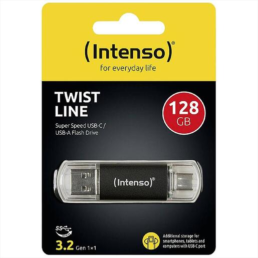 USB Flash Drive 3.2 Gen1 128GB INTENSO TWIST LINE, USB-A&USB-C, Anthracite, 3539491