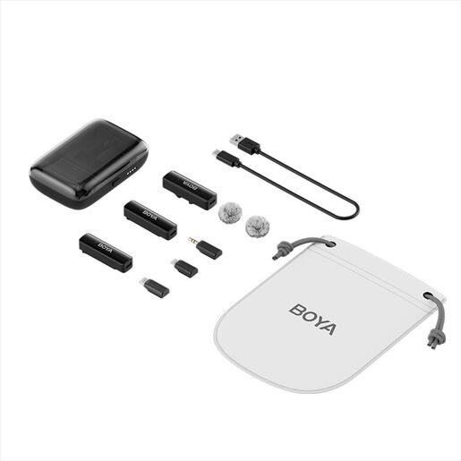 MICROPHONE WIRELESS SYSTEM BOYA LINK ALL IN ONE, 2xMIC, USB-C, Lightning, and 3.5mm receiver, black