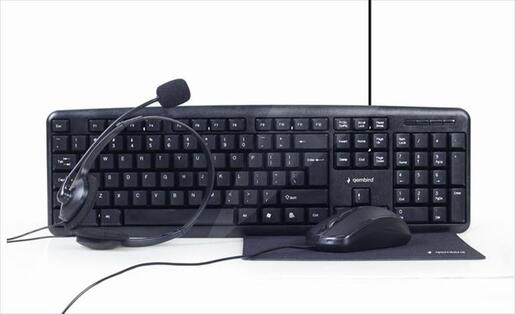 COMBO KEYBOARD MOUSE MOUSEPAD HEADPHONES WIRED GEMBIRD, Black, KBS-UO4-01