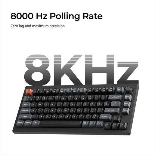 KEYBOARD WIRELESS MECHANICAL KEYCHRON V1 ULTRA 8K Polling Rate 75%, HS, RGB, Keychron Silk POM BROWN switch, OSA PBT, Black, w/knob, V1U-D3