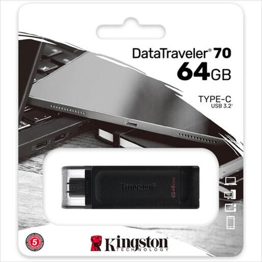 MEMORY USB Type-C 64GB KINGSTON DATA TRAVELER 70 (USB 3.2 Gen 1 speeds), Black, DT70/64GB