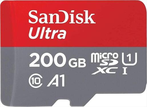MEMORY CARD SANDISK MICRO-SDXC UHS-I 200GB ULTRA A1C10 w/adapter 100mb/s SDSQUAR-200G-GN6MA