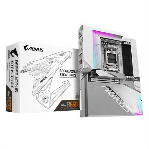 MB AM5 B650E AORUS STEALTH ICE GIGABYTE 4xDDR5 8000Mhz (O.C), HDMI, PCI-Ex16 5.0, M.2 PCIe 5.0, 2xM.2 4.0, 4xSATAIII, Wi-Fi 7, BT 5.4