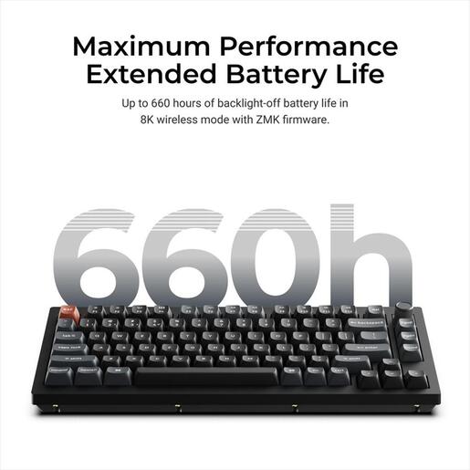 KEYBOARD WIRELESS MECHANICAL KEYCHRON V1 ULTRA 8K Polling Rate 75%, HS, RGB, Keychron Silk POM RED switch, OSA PBT, Black, w/knob, V1U-D1