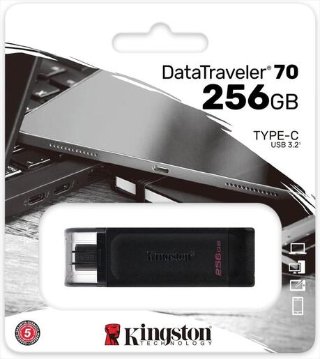 USB Flash Drive Type-C 256GB KINGSTON DATA TRAVELER 70 (USB 3.2 Gen 1 speeds), Black, DT70/256GB