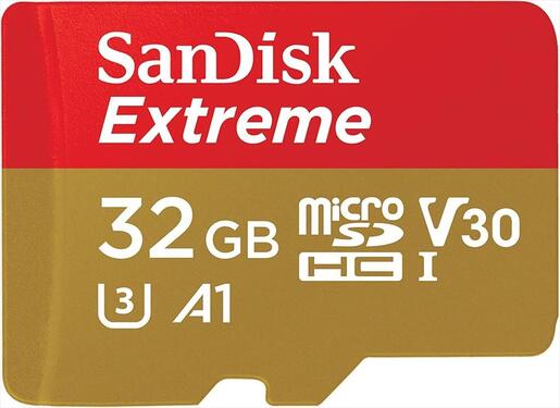 MEMORY CARD SANDISK MICRO-SDXC UHS-I 32GB EXTREME C10 w/adapter 100mb/s A2 V30, SDSQXAF-032G-GN6MA