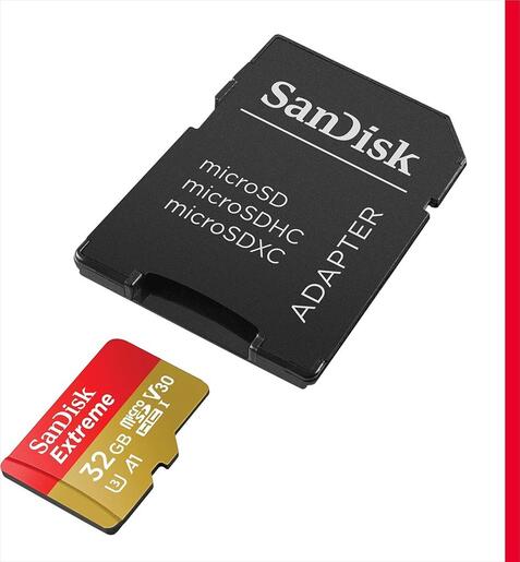 MEMORY CARD SANDISK MICRO-SDXC UHS-I 32GB EXTREME C10 w/adapter 100mb/s A2 V30, SDSQXAF-032G-GN6MA