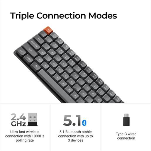 KEYBOARD MECHANICAL KEYCHRON K3 MAX QMK/VIA LP RGB HS 75% Gateron Brown switch Multi-Device (Wired+Bluetooth), Black, K3M-H3