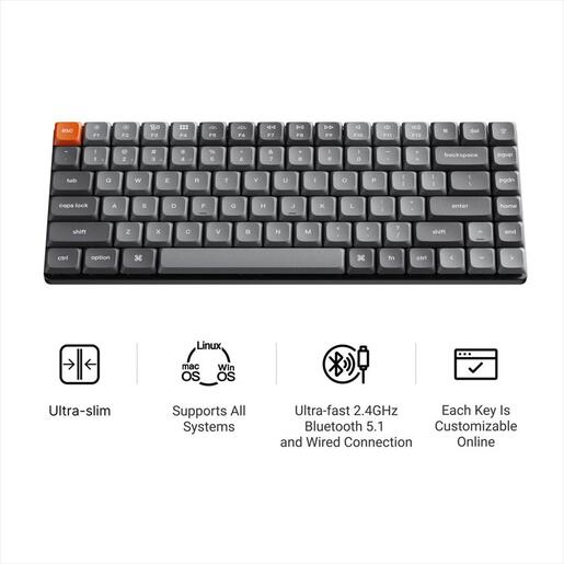 KEYBOARD MECHANICAL KEYCHRON K3 MAX QMK/VIA LP RGB HS 75% Gateron Brown switch Multi-Device (Wired+Bluetooth), Black, K3M-H3