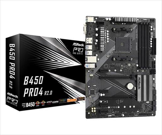 MB AM4 B450 Pro4 R2.0 ASROCK 4xDDR4 3200Mhz (O.C), 2xPCIex16, 4xPCIex1, HDMI, DP, VGA, 6xSATAIII, 2xM.2, 2xUSB 3.1 Gen2, 6xUSB 3.1 Gen1,4x USB 2.0/1