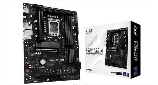 MB 1851 B860 PRO-A ASROCK, 4xDDR5 8666MHz(OC), PCIex16 5.0, PCIex4 4.0, 3xM.2, 4xSATAIII, HDMI, DP, 2.5G LAN, 90-MXBRN0-A0UAYZ