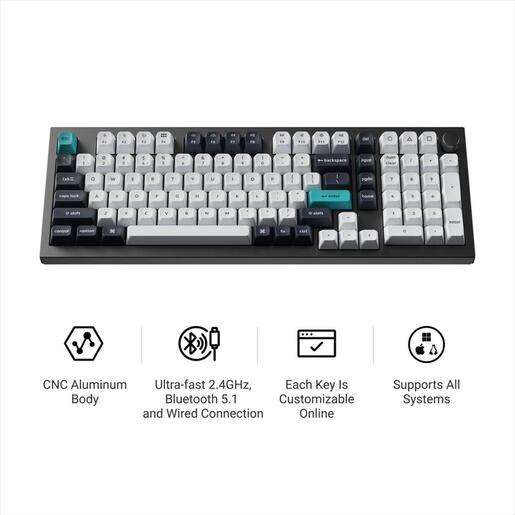 KEYBOARD WIRELESS MECHANICAL KEYCHRON Q5 MAX QMK/VIA RGB Al. body, HS Gateron Jupiter Brown, 2.4 GHz & BT, Carbon Black, w/knob, Q5M-M3
