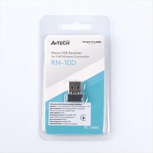 MOUSE RECEIVER USB A4TECH, for A4TECH/F-STYLER, Black, RN-10D