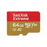 MEMORY CARD SANDISK MICRO-SDXC UHS-I 64GB EXTREME C10 w/adapter 190mb/s V30, U3, SDSQXAH-064G-GN6MA