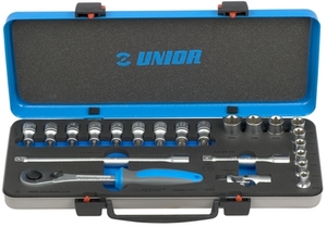 UNIOR Ključevi nasadni, prihvat 1/2'', u metalnoj kutiji 611945