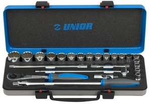 UNIOR Ključevi nasadni, prihvat 1/2'', u metalnoj kutiji 611941