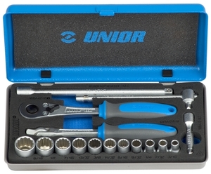 UNIOR Ključevi nasadni, prihvat 1/4'', u metalnoj kutiji 619414
