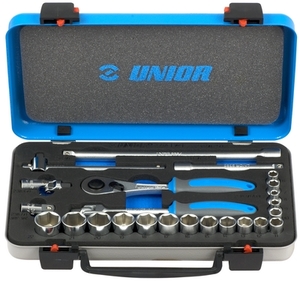 UNIOR Ključevi nasadni, prihvat 3/8'', u metalnoj kutiji 612509