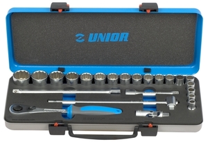 UNIOR Ključevi nasadni, prihvat 1/2'', u metalnoj kutiji 615327