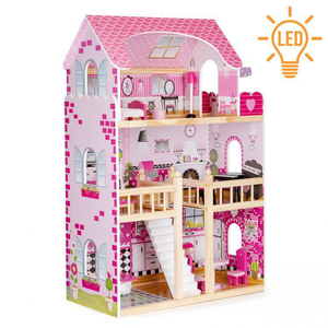 Eco Toys drvena kućica za lutke, LED nameštaj (HM006391)
