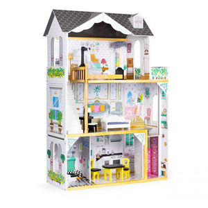 Eco Toys velika drvena kućica za lutke sa nameštajem i liftom (W06A400)