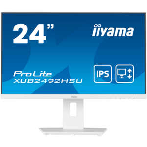 Monitor IIYAMA 24" WHITE, ETE IPS-panel, 1920x1080, 13cm Height Adj. Stand, Pivot, 250cd/m², Speakers, VGA, HDMI, DisplayPort, 4ms, USB-HUB (23,8" VIS)