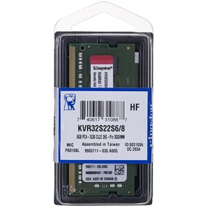 RAM memorija Kingston 8GB 3200MT/s DDR4 Non-ECC CL22 SODIMM 1Rx16, EAN: 740617310887