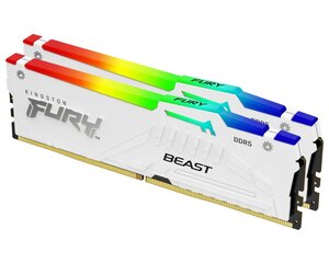 Memorija Kingston 64GB (2x32GB) DDR5 5200MHz, Fury Beast RGB White Expo, U-DIMM (KF552C36BWEAK2-64)