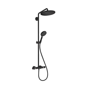 Hansgrohe Croma Select S 280 Matt Black tuš sistem usponski sa termostatskom baterijom, ručnim tuš setom i četvrtastim nadglavnim tušem 26891670