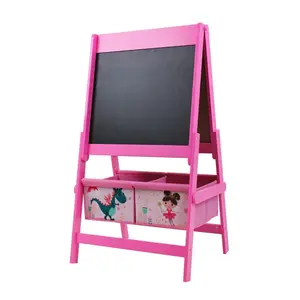 KINDER HOME Dvostrana dečija drvena tabla na stalku za pisanje i crtanje sa kutijom za odlaganje roze TF-6004