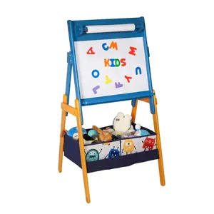 KINDER HOME Dečija drvena tabla sa magnetima na postolju, za učenje, crtanje i skladištenje plavo-žuta TF6057