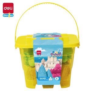 DELI KINETIČKI PESAK  U KANTICI SA 6 MODLI 500g ŽUTI EY013-YL