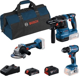 BOSCH Professional set od 3 alata GSR 18V-45 + GBH 18V-22 + GWS 18V-8 + GBA 2.0 Ah + GBA 4.0 Ah + GAL 18V-40 + torba