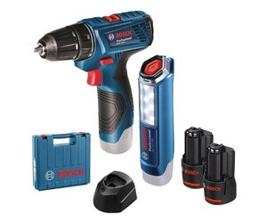 BOSCH Professional akumulatorska bušilica-odvrtač GSR 120-LI + GLI 12V-300 (2x 2,0 Ah + GAL 1210 CV, kofer)