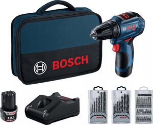 BOSCH Professional akumulatorska bušilica-odvrtač GSR 12V-30 - Brushless motor (2x 2,0Ah + GAL 12V-40, torba, set bitova i 2 seta burgija)