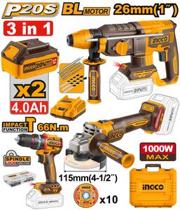 INGCO Aku set (HAMER+BUŠ+BRUSIL.) SUPER COSLI241198E