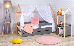 Krevet kućica sa fiokom i dušekom 160x80 DOMEK - SIVA (bukva) 7728