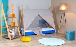 Krevet sa nastrešnicom i dušekom 160x80 TIPI - SVETLO PLAVI 7718