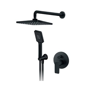 Rosan 231601B S2 Black mešač sa prebacivačem okrugli, priključak za crevo ručnog tuša sa držačem ručnog tuša, ručni tuš set četvrtasti i nadglavni tuš set zidni četvrtasti