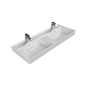 Turkuaz CeraStyle Sharp White umivaonik (lavabo) 120x47,9x10,2 konzolni i nadgradni sa 2 rupe za bateriju, 2 preliva i 2 korita dupli sa keramičkim odvodima 37700U