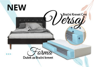 Versaj Bračni Krevet 216X164X108 cm - Crni + Forma Dušek za Bračni krevet 153x205 cm