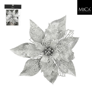 Dekordom Novogodišnja dekoracija - clip poinsettia 20cm 1179721 - silver - edl 044590