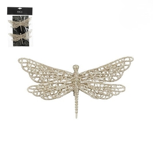 Dekordom Novogodišnja dekoracija - clip dragonfly set 2pcs 18cm 1179694 - champagne - edl 044586