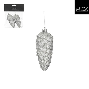 Dekordom Novogodišnja dekoracija - ornament pine cone set 2pcs 11cm 1179681 - silver - edl 044583