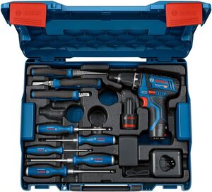 BOSCH Professional set alata GSR 12V-15 + ručni alat, 2x2Ah, L-BOXX 060186810R